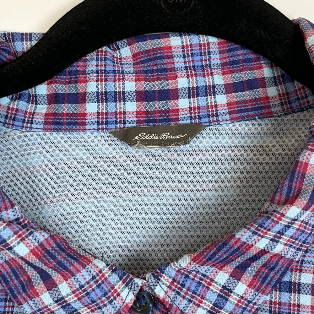 Eddie Bauer Shirt Women’s 3X Purple Pink Plaid Adventurer Roll-Tab Sleeve READ